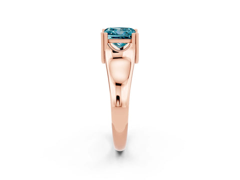 Rose gold Princess Cut Blue Topaz Solitaire Ring with Wide Band and Prong Setting_2