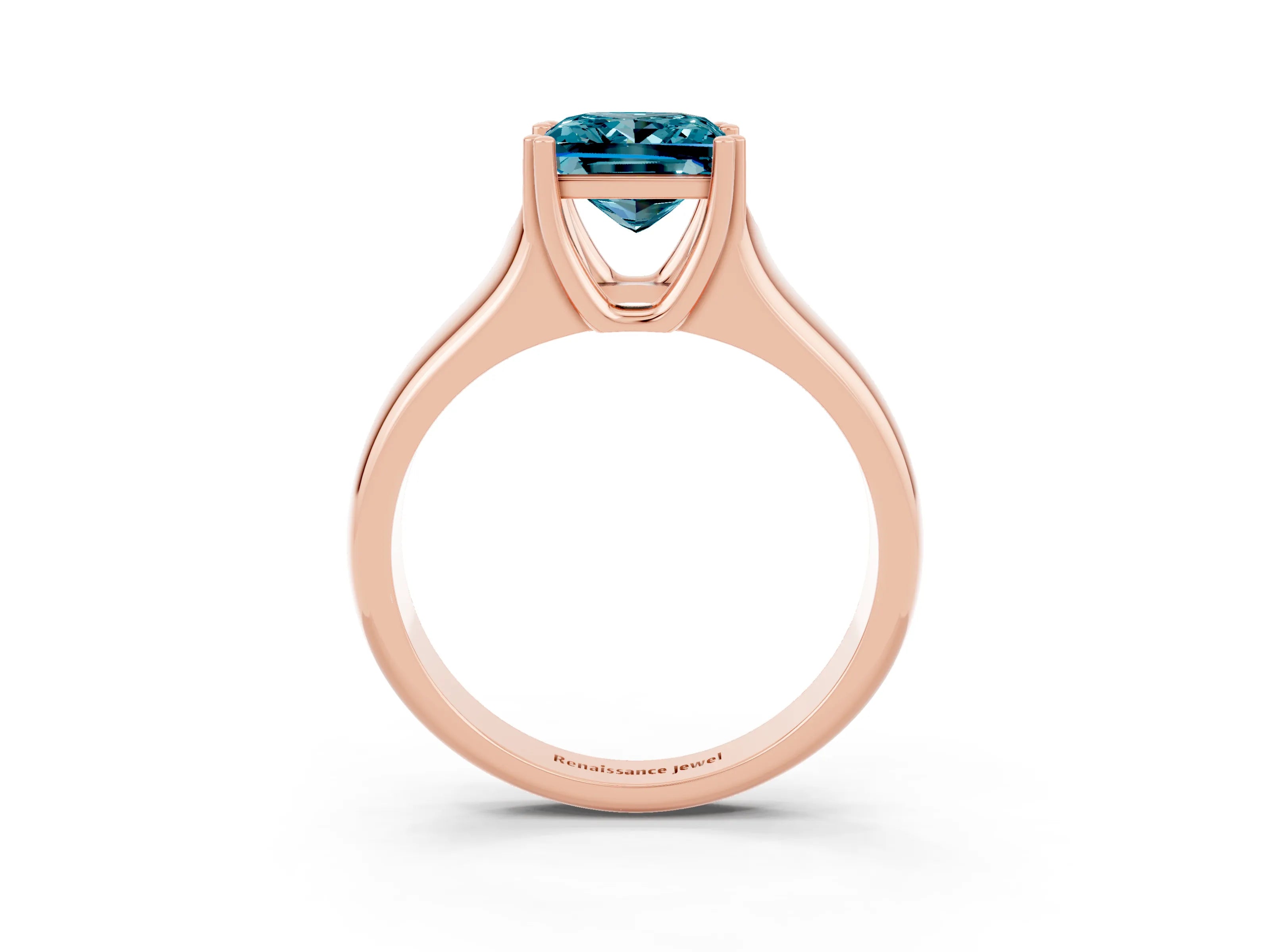 Rose gold Princess Cut Blue Topaz Solitaire Ring with Wide Band and Prong Setting_3