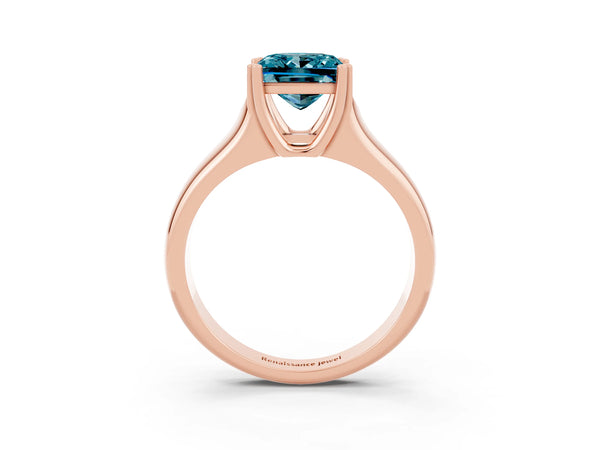 Rose gold Princess Cut Blue Topaz Solitaire Ring with Wide Band and Prong Setting