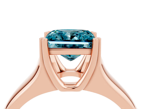 Rose gold Princess Cut Blue Topaz Solitaire Ring with Wide Band and Prong Setting_4