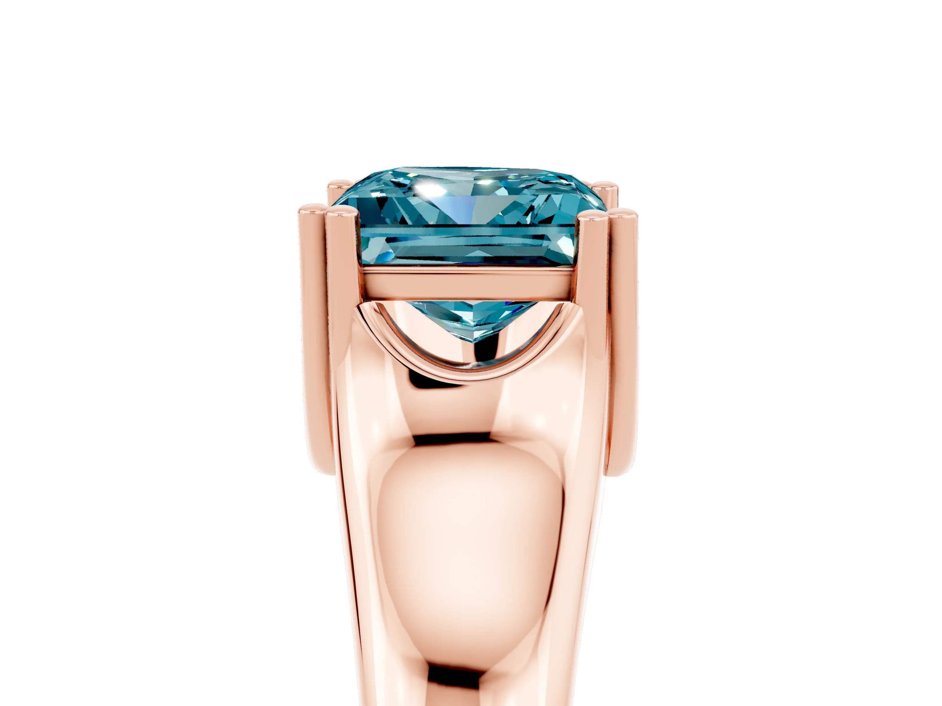 Rose gold Princess Cut Blue Topaz Solitaire Ring with Wide Band and Prong Setting_5