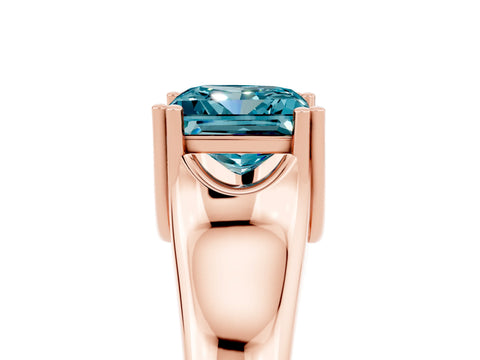 Rose gold Princess Cut Blue Topaz Solitaire Ring with Wide Band and Prong Setting_5