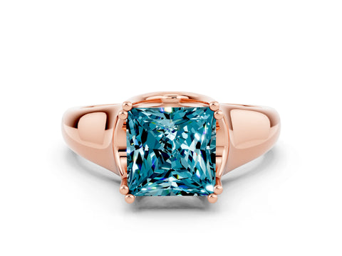 Rose gold Princess Cut Blue Topaz Solitaire Ring with Wide Band and Prong Setting