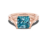 Rose gold Princess Cut Blue Topaz Solitaire Twist Band Prong Setting Ring_60