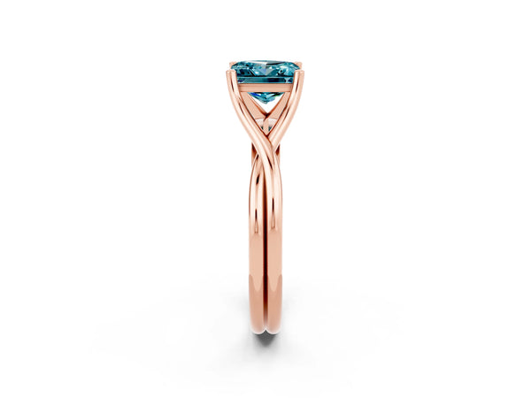 Rose gold Princess Cut Blue Topaz Solitaire Twist Band Prong Setting Ring