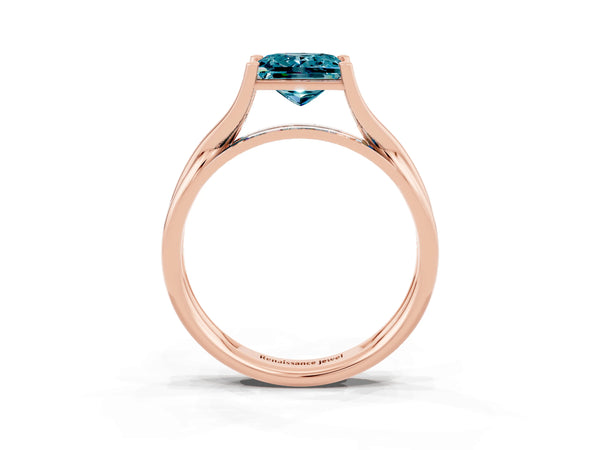 Rose gold Princess Cut Blue Topaz Solitaire Twist Band Prong Setting Ring