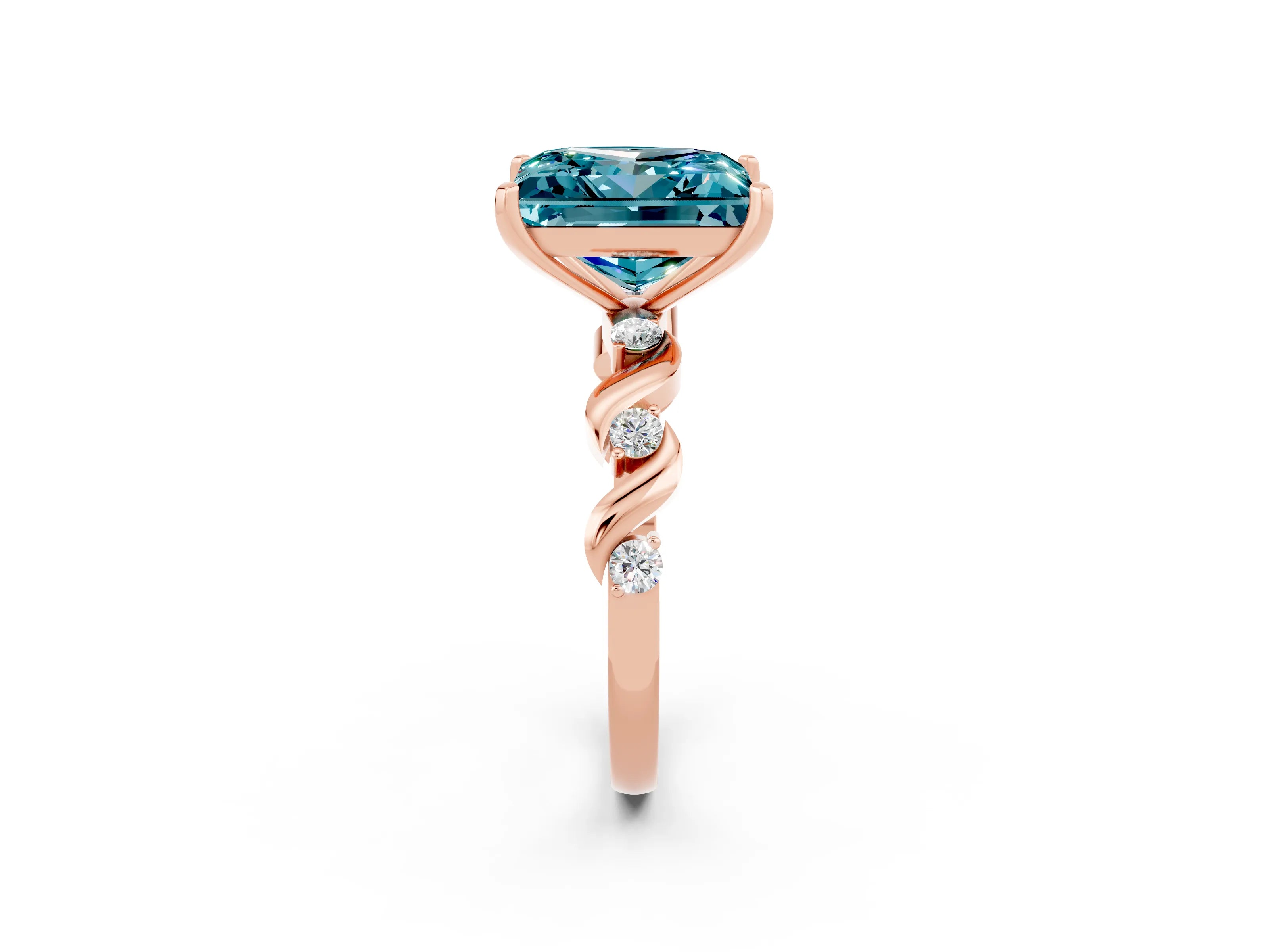 Rose gold Princess Cut Blue Topaz Solitaire Twisted Band with Round  Accents and Prong Setting_14