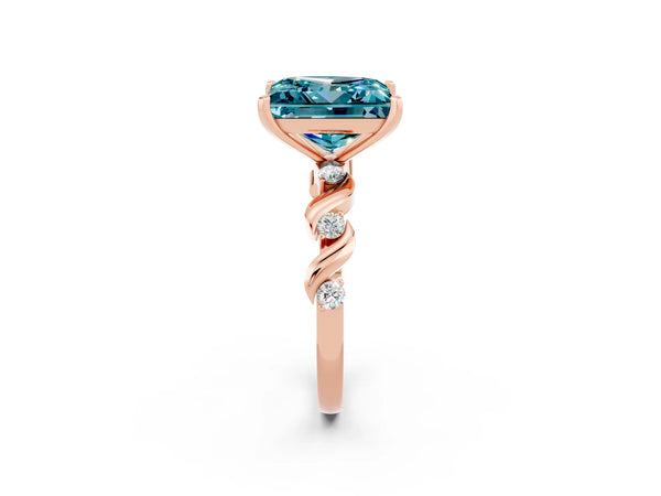Rose gold Princess Cut Blue Topaz Solitaire Twisted Band with Round  Accents and Prong Setting