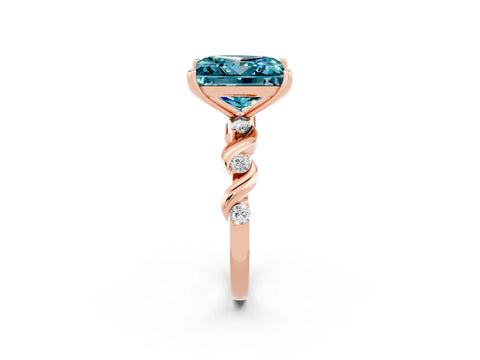 Rose gold Princess Cut Blue Topaz Solitaire Twisted Band with Round  Accents and Prong Setting_14