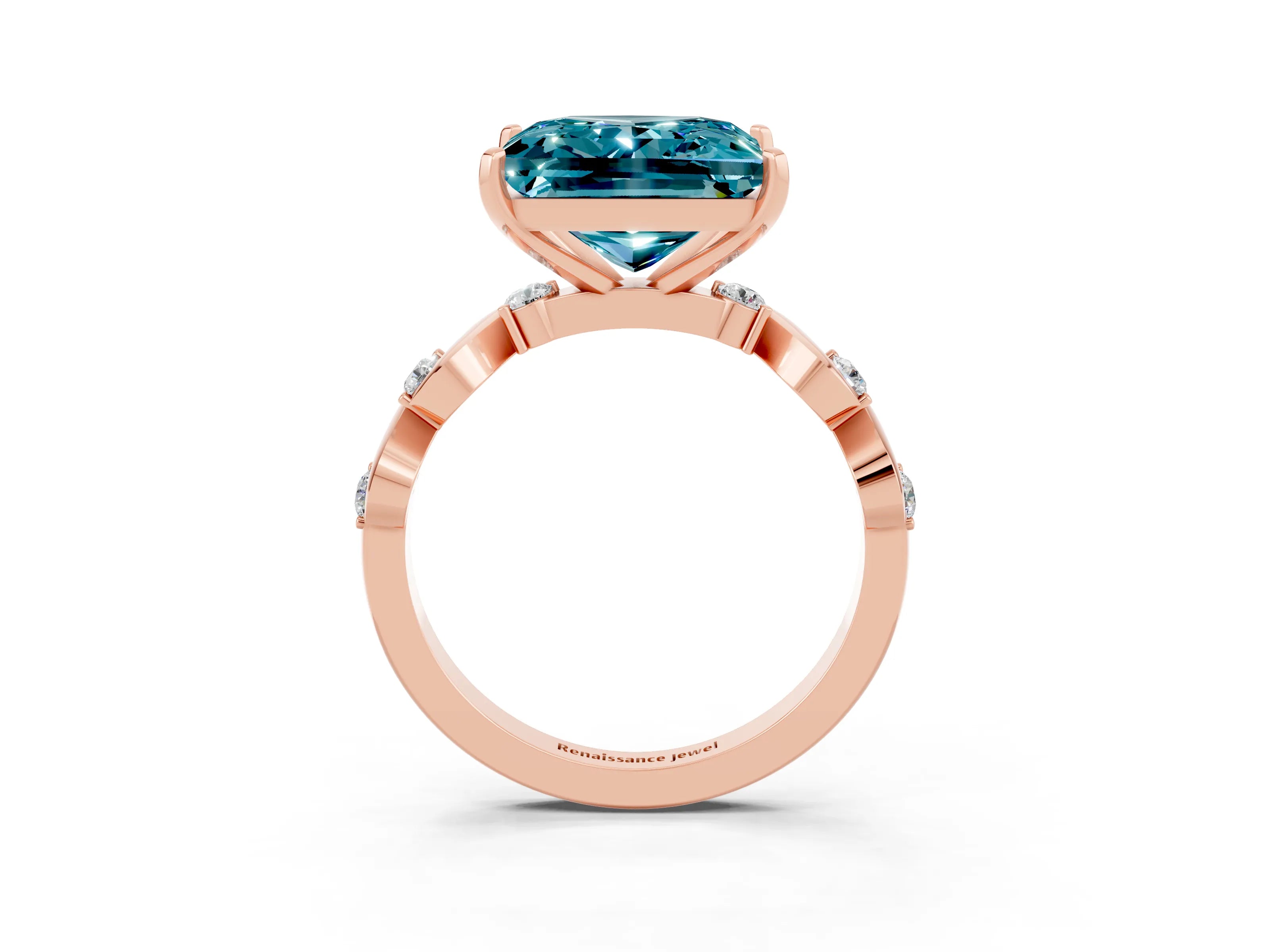 Rose gold Princess Cut Blue Topaz Solitaire Twisted Band with Round  Accents and Prong Setting_15