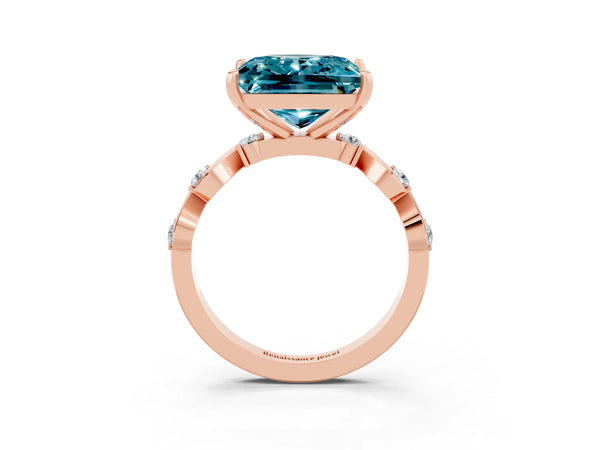 Rose gold Princess Cut Blue Topaz Solitaire Twisted Band with Round  Accents and Prong Setting