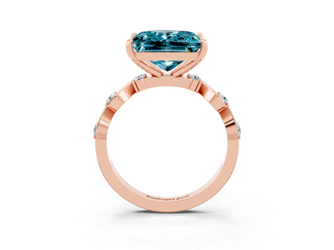 Rose gold Princess Cut Blue Topaz Solitaire Twisted Band with Round  Accents and Prong Setting_15