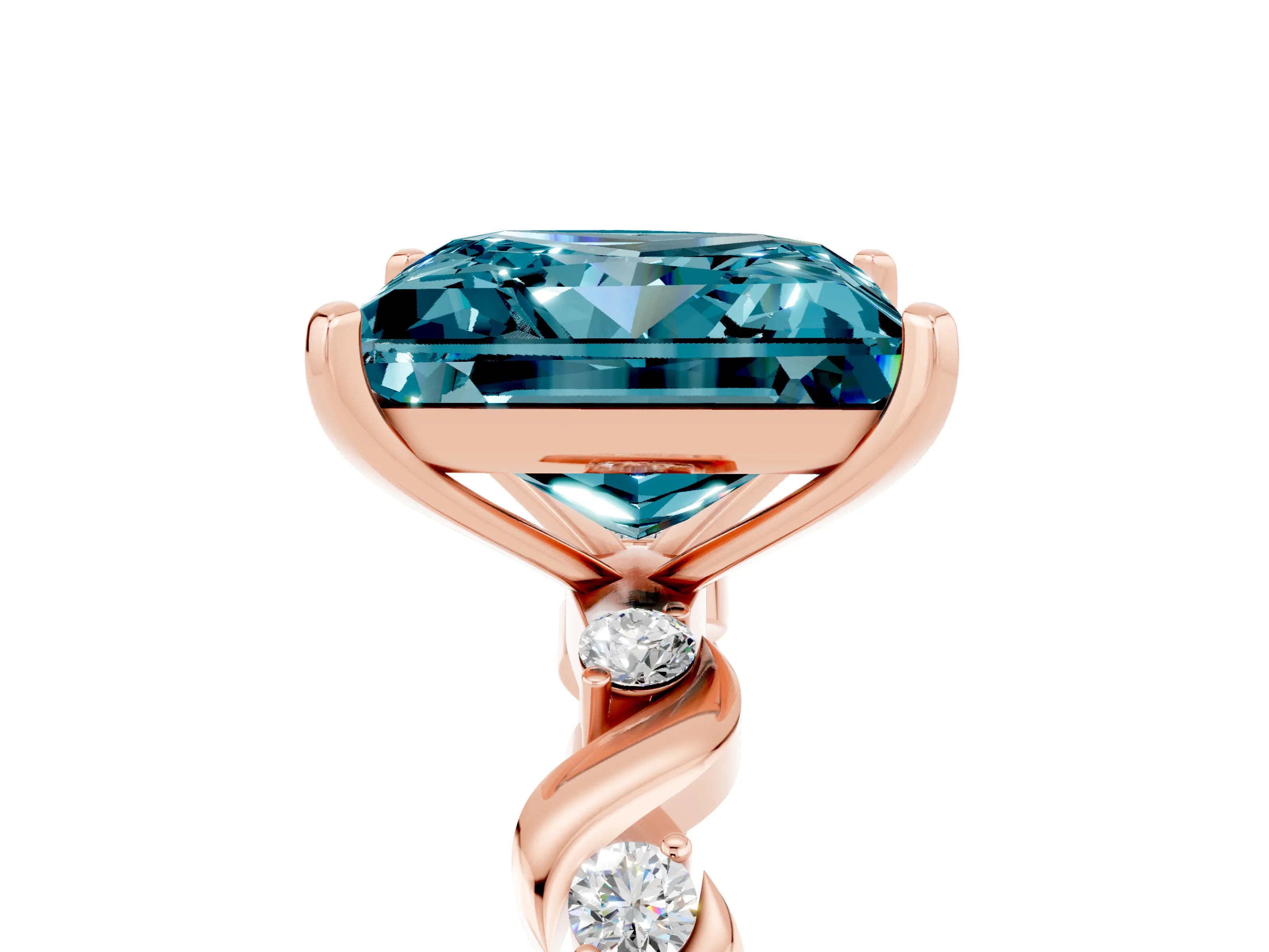 Rose gold Princess Cut Blue Topaz Solitaire Twisted Band with Round  Accents and Prong Setting_17