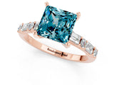 Rose gold Princess Cut Blue Topaz Solitaire with Side Baguettes and Channel Set Band_1