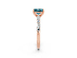 Rose gold Princess Cut Blue Topaz Solitaire with Side Baguettes and Channel Set Band_2