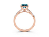 Rose gold Princess Cut Blue Topaz Solitaire with Side Baguettes and Channel Set Band_3