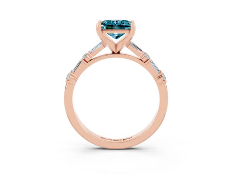 Rose gold Princess Cut Blue Topaz Solitaire with Side Baguettes and Channel Set Band_3