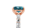 Rose gold Princess Cut Blue Topaz Solitaire with Side Baguettes and Channel Set Band_5