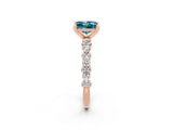 Rose gold Princess Cut Blue Topaz Solitaire with Side Stones, Pave Band, Four-Prong Setting_58