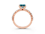 Rose gold Princess Cut Blue Topaz Solitaire with Side Stones, Pave Band, Four-Prong Setting_59