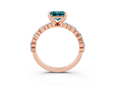 Rose gold Princess Cut Blue Topaz Solitaire with Side Stones, Pave Band, Four-Prong Setting_59