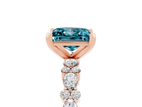 Rose gold Princess Cut Blue Topaz Solitaire with Side Stones, Pave Band, Four-Prong Setting_61