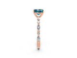 Rose gold Princess Cut Blue Topaz Solitaire with Side Stones on a Pavé Band and Four-Prong Setting_2