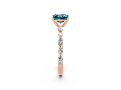 Rose gold Princess Cut Blue Topaz Solitaire with Side Stones on a Pavé Band and Four-Prong Setting_2