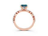 Rose gold Princess Cut Blue Topaz Solitaire with Side Stones on a Pavé Band and Four-Prong Setting_3
