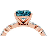 Rose gold Princess Cut Blue Topaz Solitaire with Side Stones on a Pavé Band and Four-Prong Setting_4