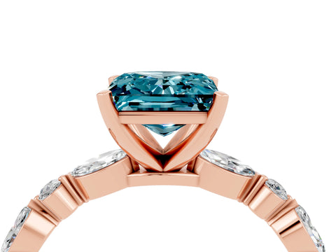 Rose gold Princess Cut Blue Topaz Solitaire with Side Stones on a Pavé Band and Four-Prong Setting_4