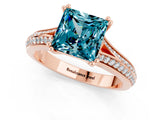 Rose gold Princess Cut Blue Topaz Split Shank Engagement Ring with Pavé Band_1