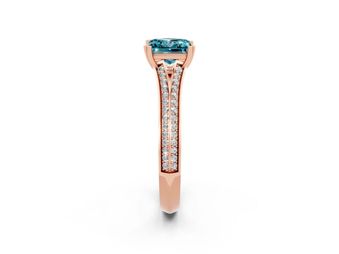 Rose gold Princess Cut Blue Topaz Split Shank Engagement Ring with Pavé Band_2
