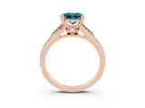Rose gold Princess Cut Blue Topaz Split Shank Engagement Ring with Pavé Band_3