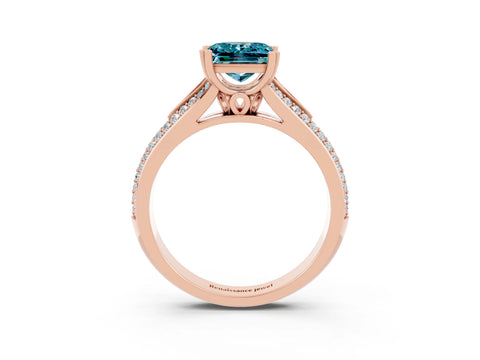 Rose gold Princess Cut Blue Topaz Split Shank Engagement Ring with Pavé Band_3