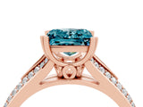 Rose gold Princess Cut Blue Topaz Split Shank Engagement Ring with Pavé Band_4