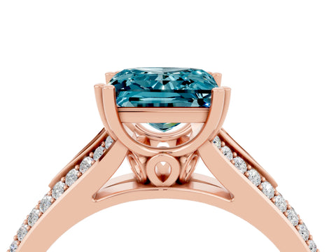 Rose gold Princess Cut Blue Topaz Split Shank Engagement Ring with Pavé Band_4