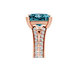 Rose gold Princess Cut Blue Topaz Split Shank Engagement Ring with Pavé Band_5