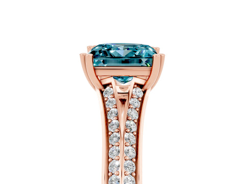 Rose gold Princess Cut Blue Topaz Split Shank Engagement Ring with Pavé Band_5