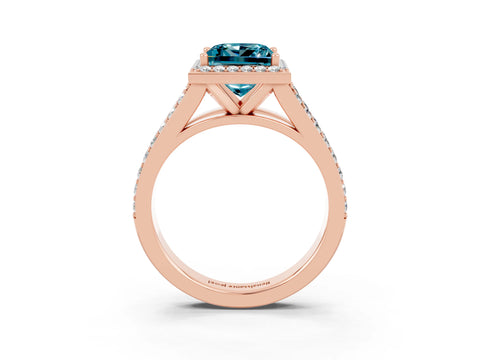 Rose gold Princess Cut Blue Topaz Split Shank Halo Ring with Four-Prong Setting_15