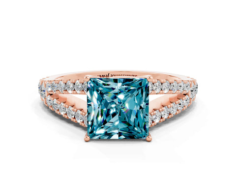 Rose gold Princess Cut Blue Topaz Split Shank Pavé Engagement Ring with Four-Prong Setting_12