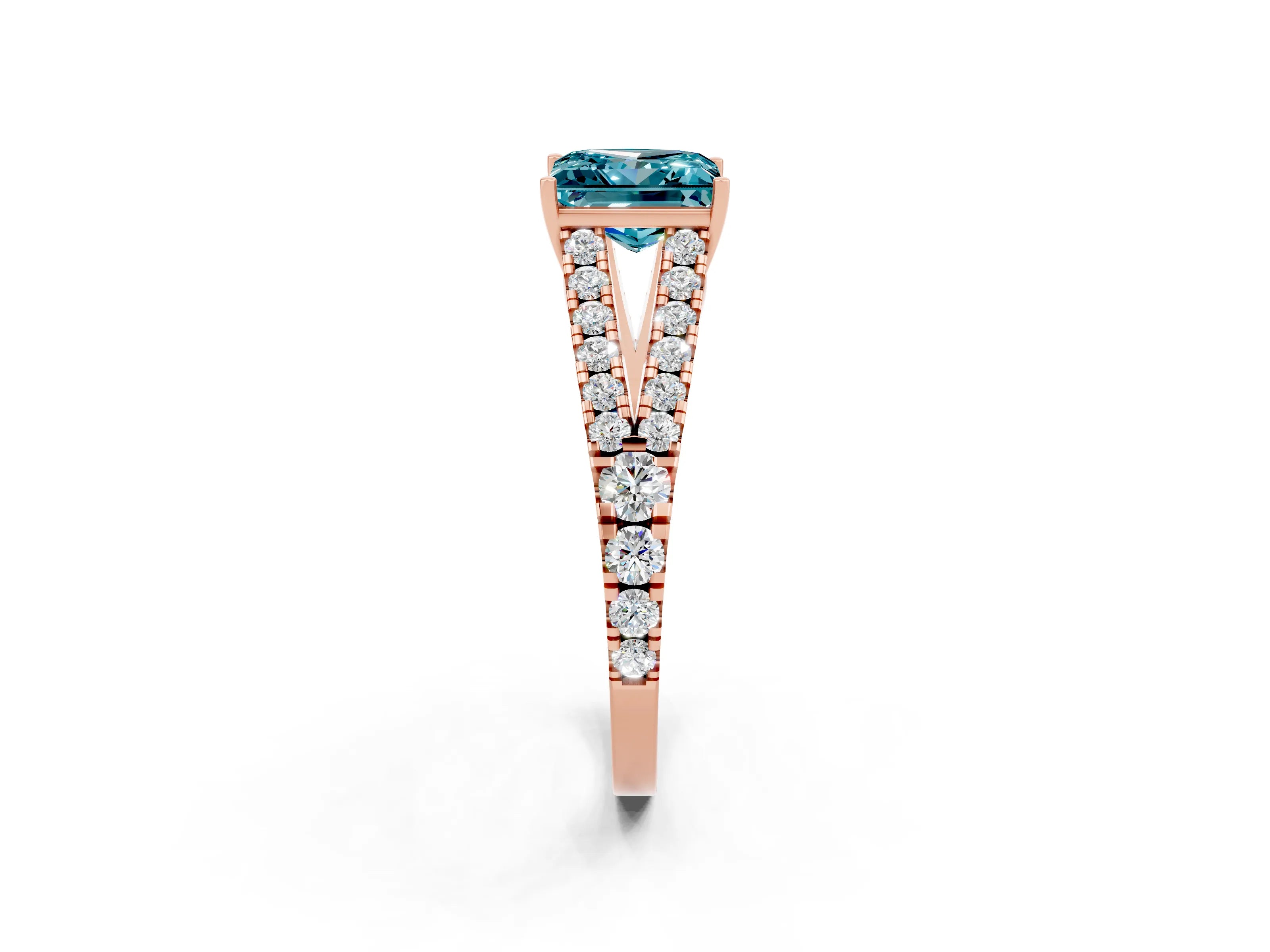 Rose gold Princess Cut Blue Topaz Split Shank Pavé Engagement Ring with Four-Prong Setting_14