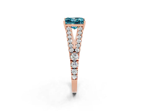 Rose gold Princess Cut Blue Topaz Split Shank Pavé Engagement Ring with Four-Prong Setting_14