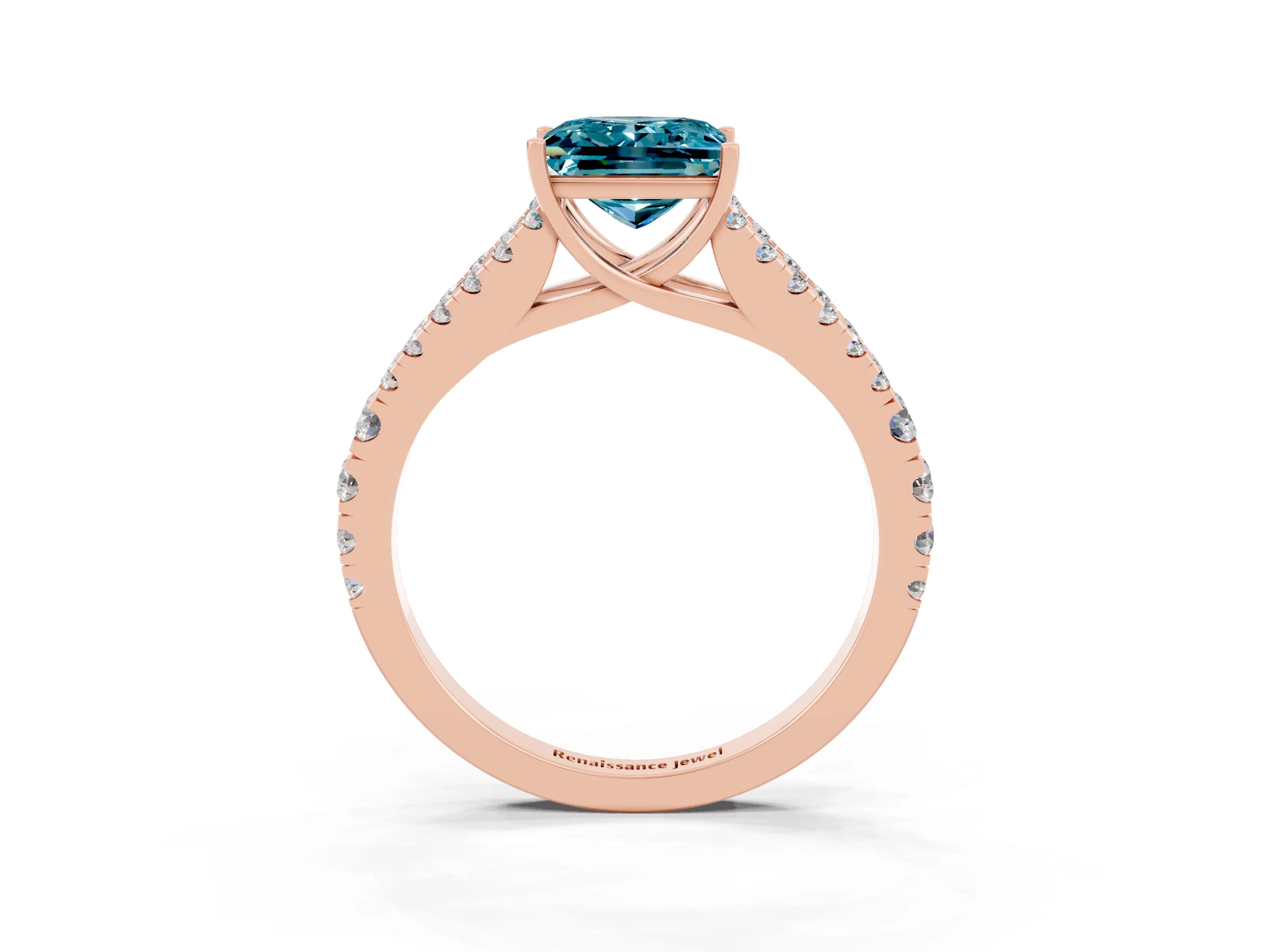 Rose gold Princess Cut Blue Topaz Split Shank Pavé Engagement Ring with Four-Prong Setting_15