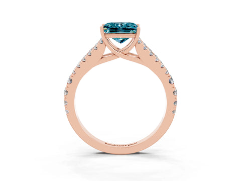 Rose gold Princess Cut Blue Topaz Split Shank Pavé Engagement Ring with Four-Prong Setting_15