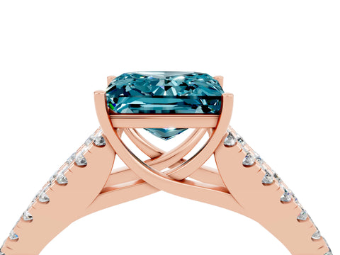 Rose gold Princess Cut Blue Topaz Split Shank Pavé Engagement Ring with Four-Prong Setting_16