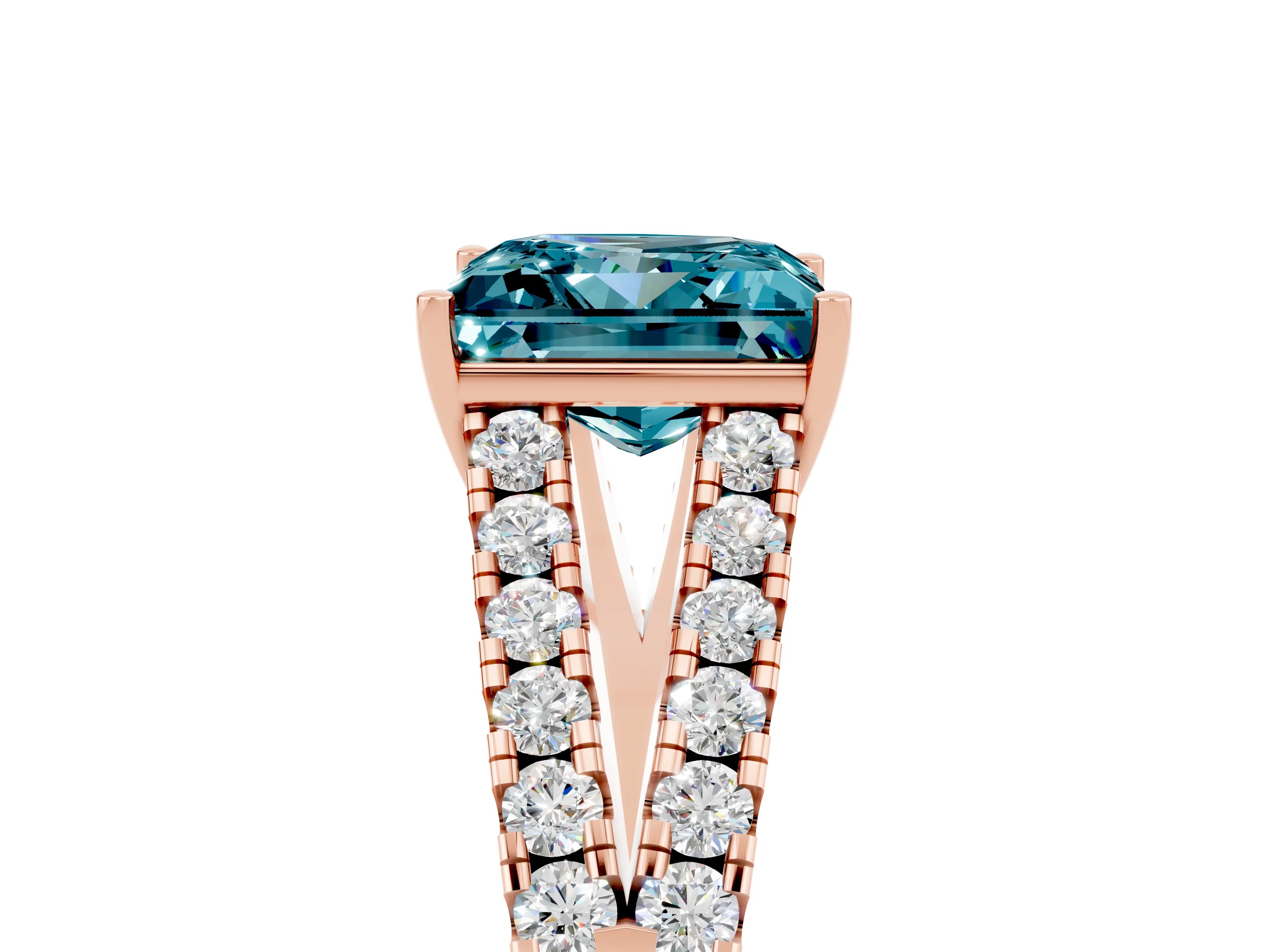Rose gold Princess Cut Blue Topaz Split Shank Pavé Engagement Ring with Four-Prong Setting_17