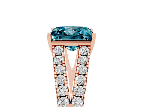 Rose gold Princess Cut Blue Topaz Split Shank Pavé Engagement Ring with Four-Prong Setting_17