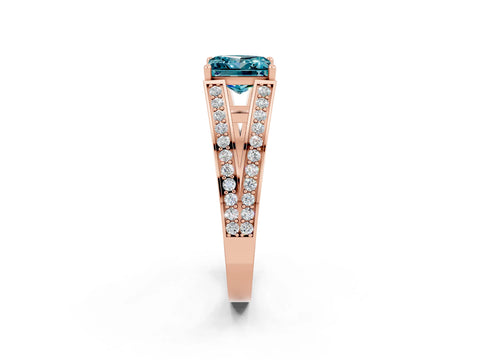 Rose gold Princess Cut Blue Topaz Split Shank Ring with Pavé Band and Four-Prong Setting_2