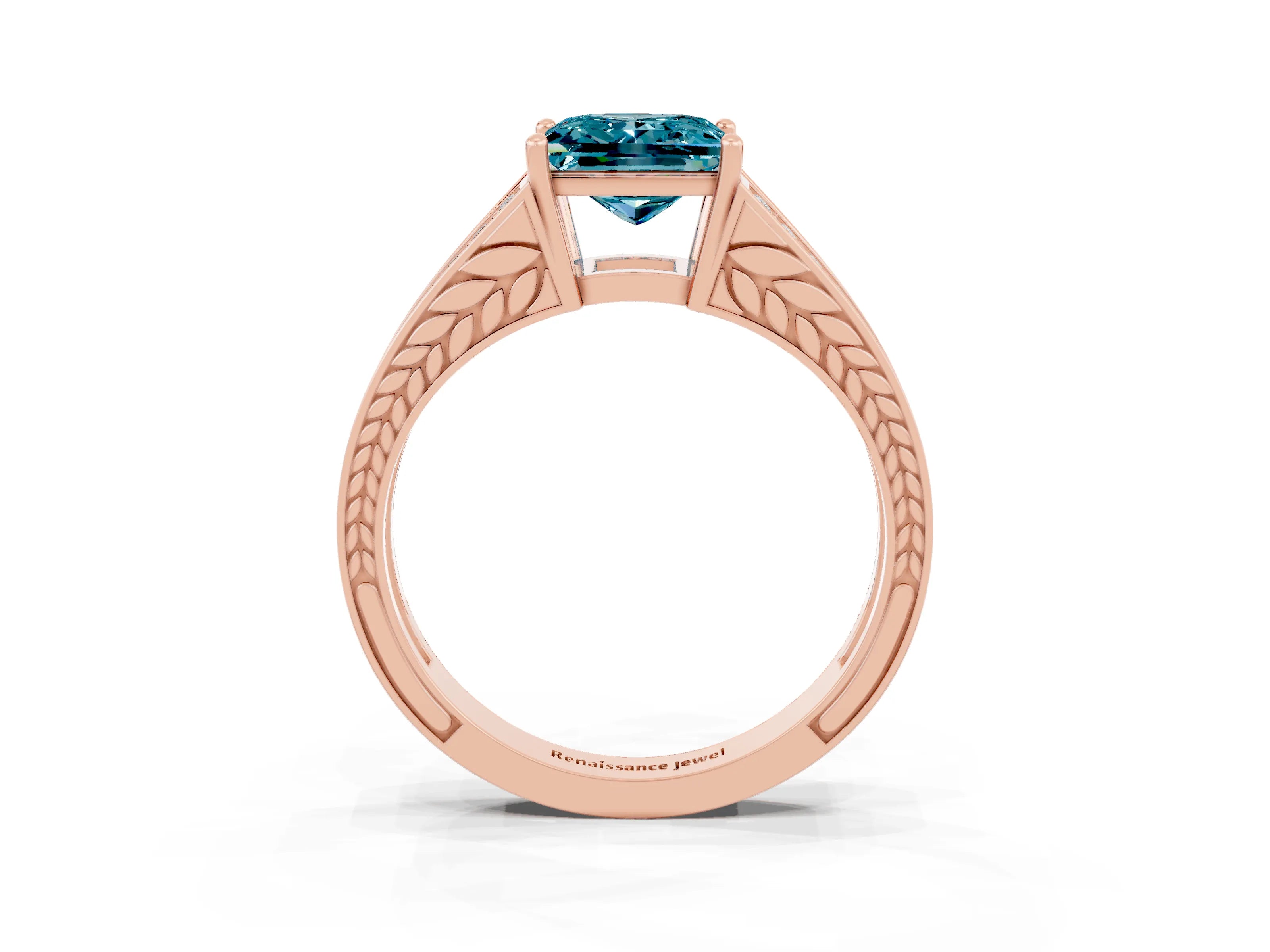 Rose gold Princess Cut Blue Topaz Split Shank Ring with Pavé Band and Four-Prong Setting_3